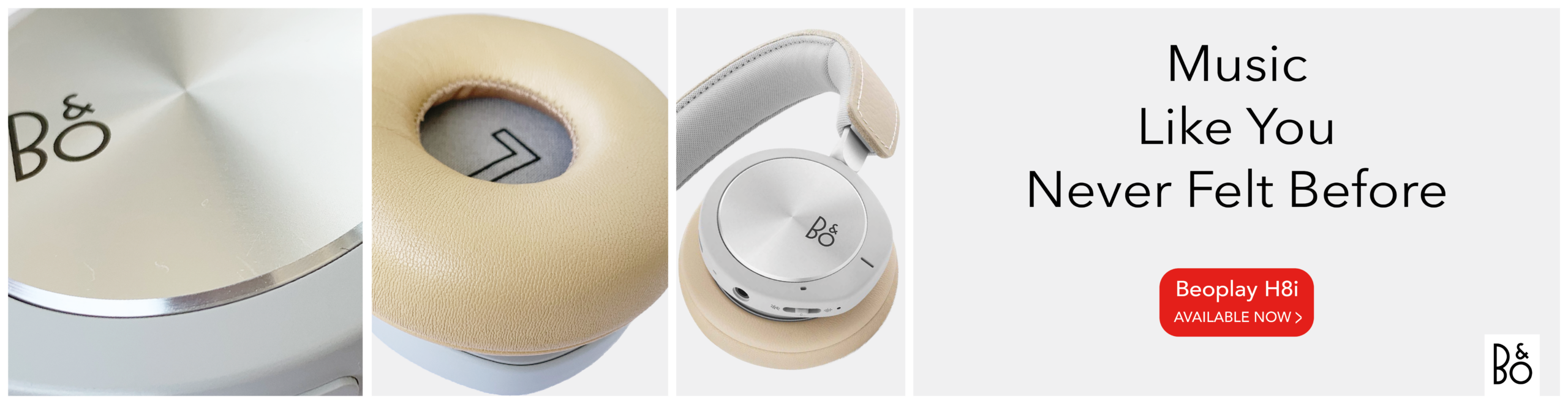 Bannière publicitaire horizontale pour le casque Beoplay H8i