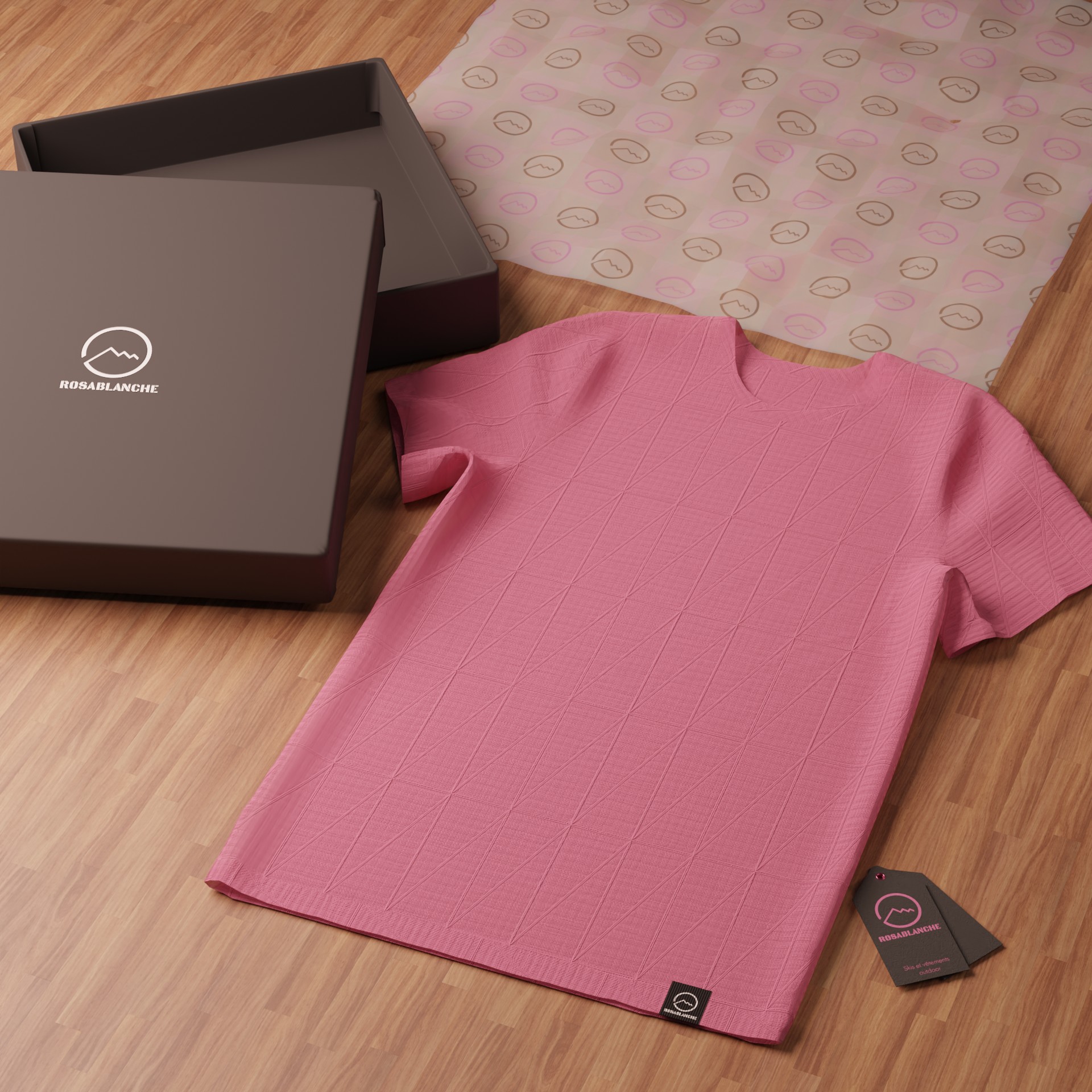 Packaging, textile et étiquettes de la marque Rosablanche
